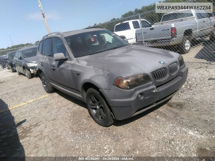 2004 BMW X3 3.0I VIN: WBXPA93444WA62234 Lot: 40206247