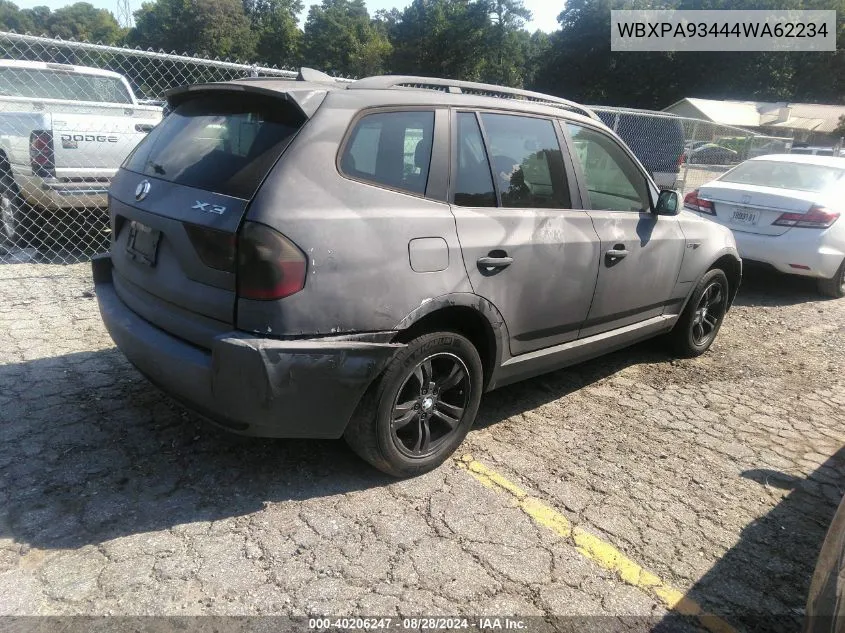 2004 BMW X3 3.0I VIN: WBXPA93444WA62234 Lot: 40206247