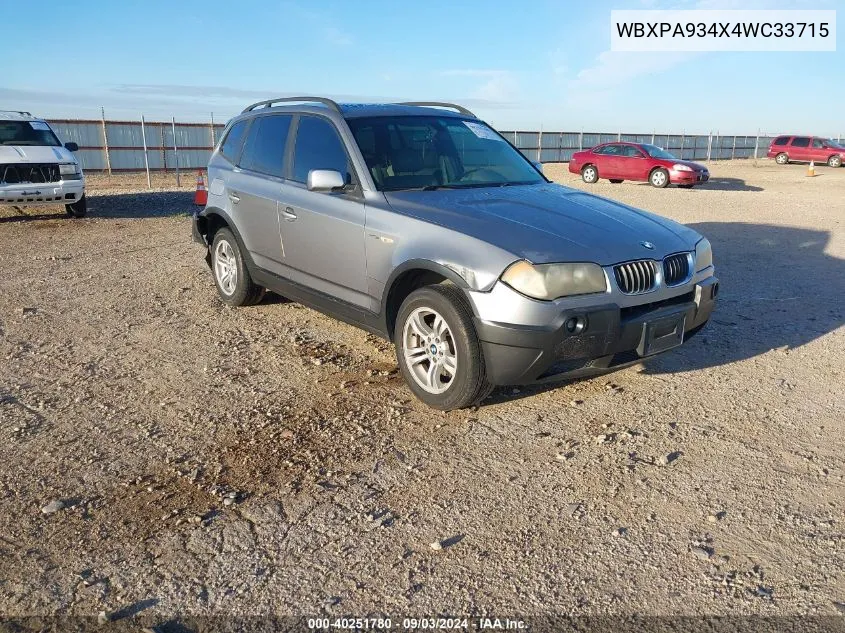 2004 BMW X3 3.0I VIN: WBXPA934X4WC33715 Lot: 40251780