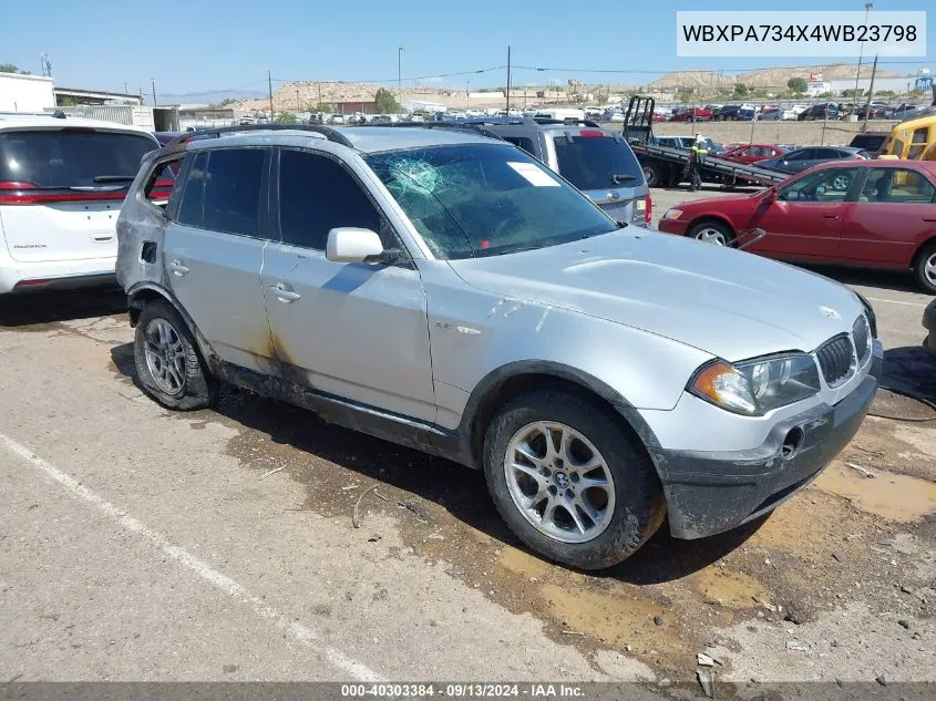 2004 BMW X3 2.5I VIN: WBXPA734X4WB23798 Lot: 40303384