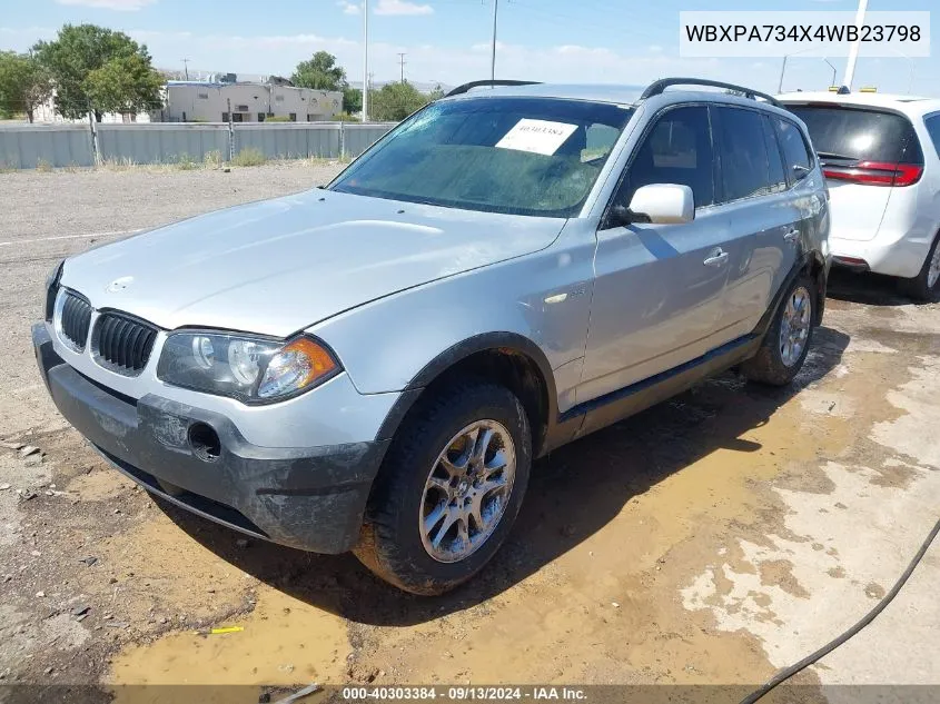 2004 BMW X3 2.5I VIN: WBXPA734X4WB23798 Lot: 40303384