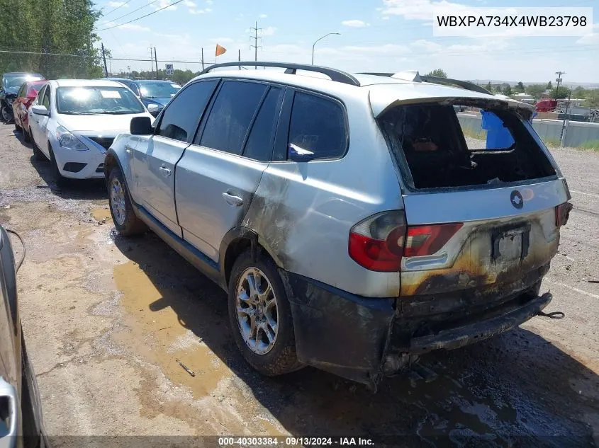 2004 BMW X3 2.5I VIN: WBXPA734X4WB23798 Lot: 40303384