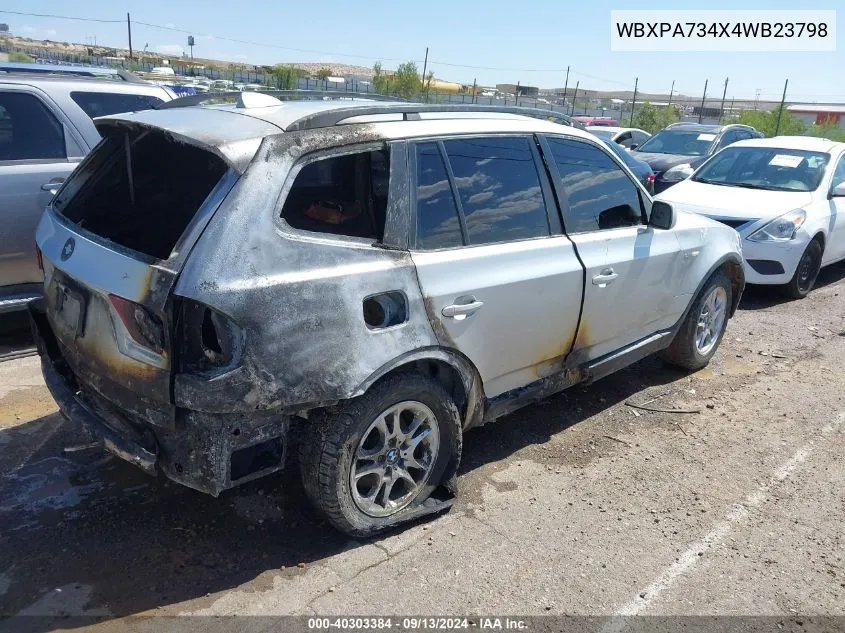 2004 BMW X3 2.5I VIN: WBXPA734X4WB23798 Lot: 40303384