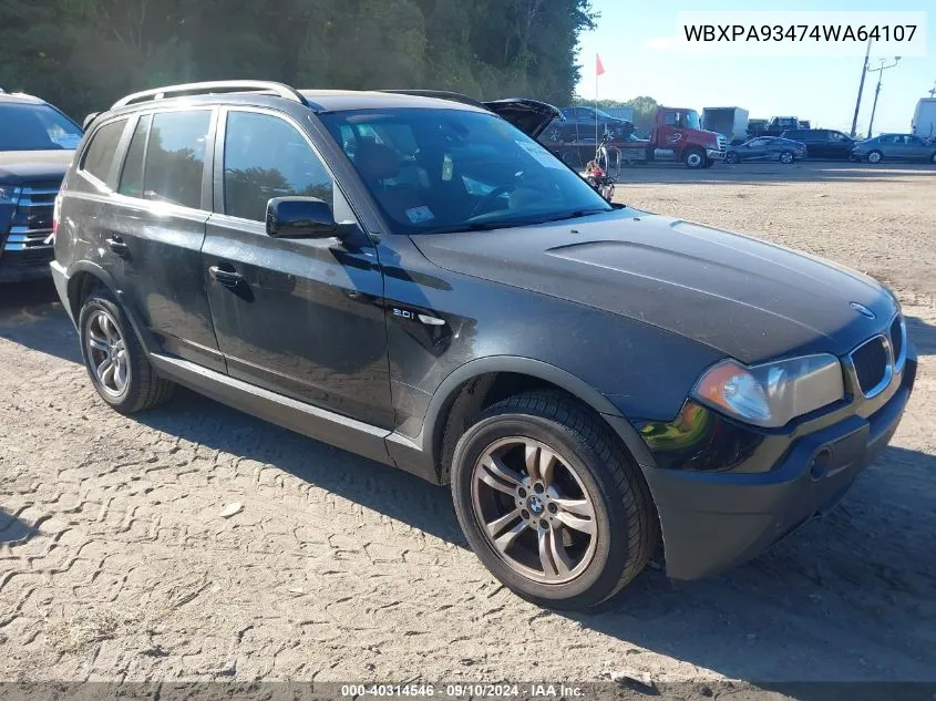 2004 BMW X3 3.0I VIN: WBXPA93474WA64107 Lot: 40314546