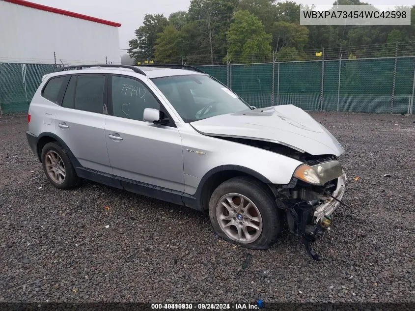 2004 BMW X3 2.5I VIN: WBXPA73454WC42598 Lot: 40410930