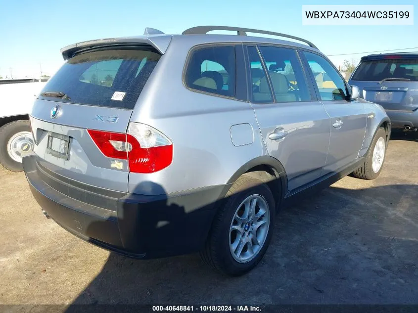 2004 BMW X3 2.5I VIN: WBXPA73404WC35199 Lot: 40648841