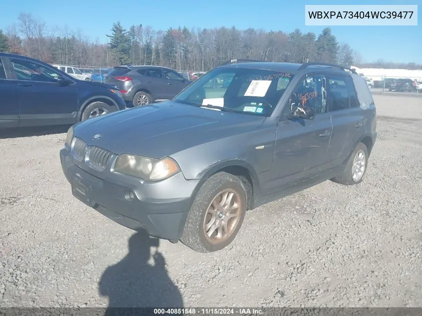 2004 BMW X3 2.5I VIN: WBXPA73404WC39477 Lot: 40851548