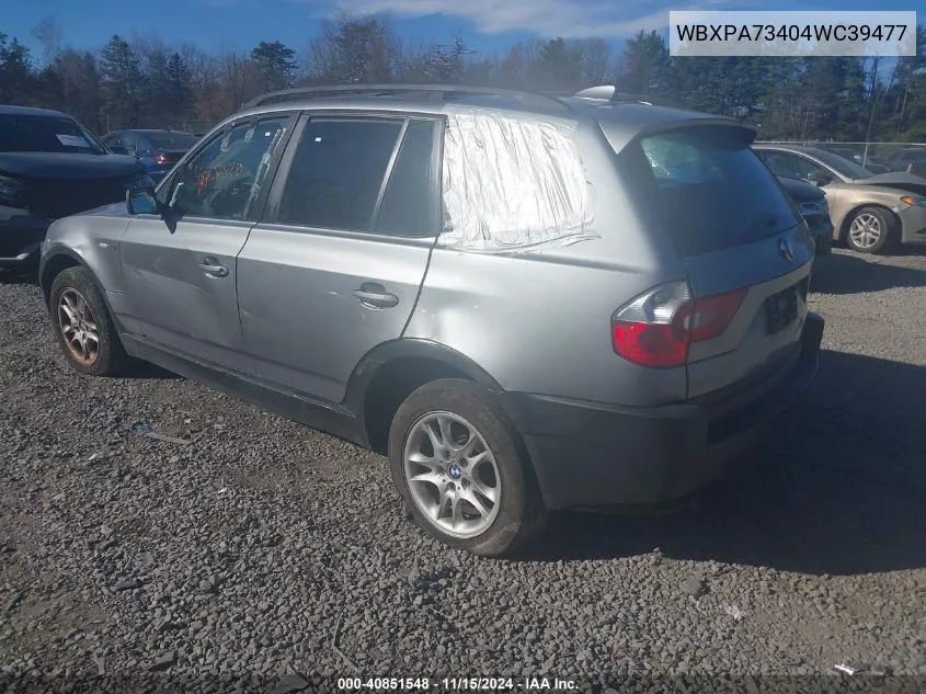 2004 BMW X3 2.5I VIN: WBXPA73404WC39477 Lot: 40851548