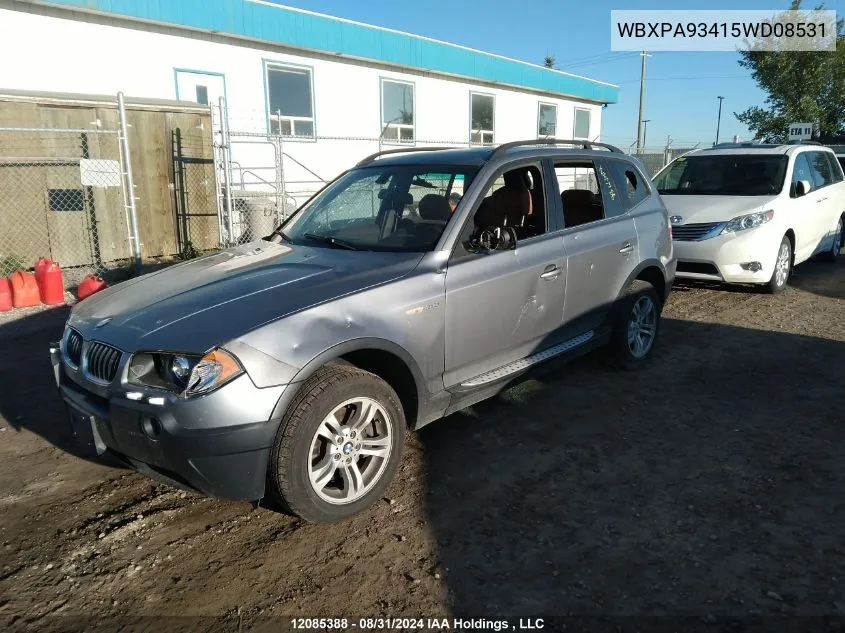 2005 BMW X3 VIN: WBXPA93415WD08531 Lot: 12085388