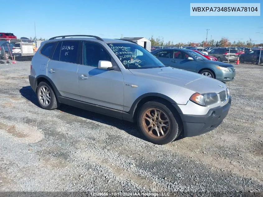 2005 BMW X3 VIN: WBXPA73485WA78104 Lot: 12129656