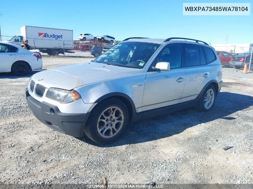 2005 BMW X3 VIN: WBXPA73485WA78104 Lot: 12129656