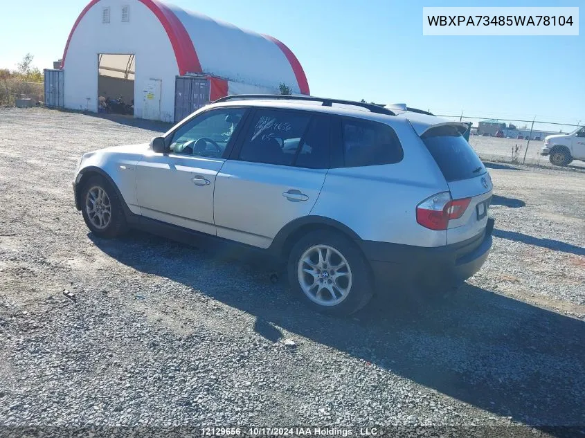 2005 BMW X3 VIN: WBXPA73485WA78104 Lot: 12129656