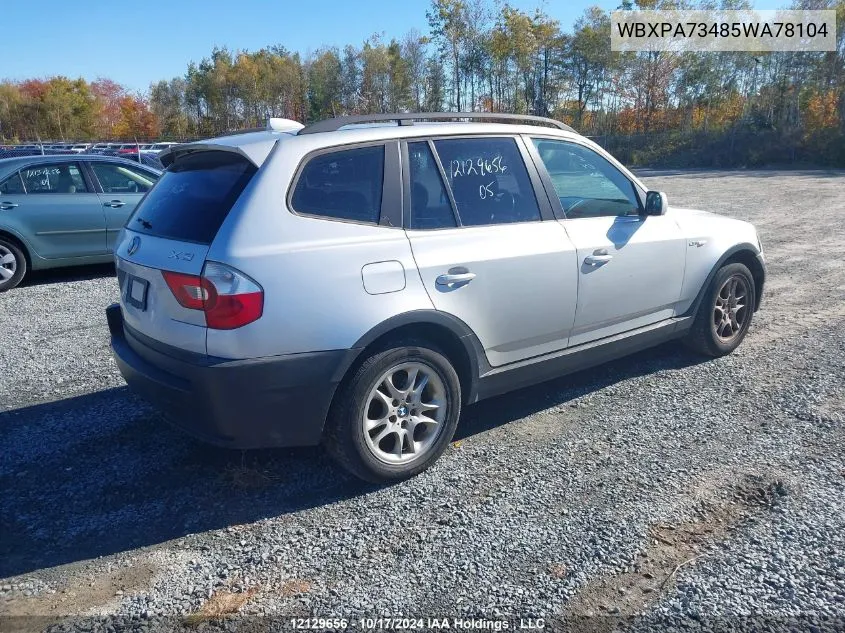 2005 BMW X3 VIN: WBXPA73485WA78104 Lot: 12129656