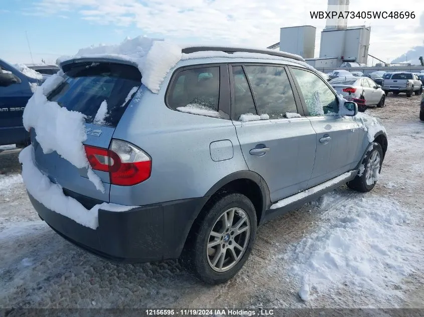 2005 BMW X3 2.5I VIN: WBXPA73405WC48696 Lot: 12156595