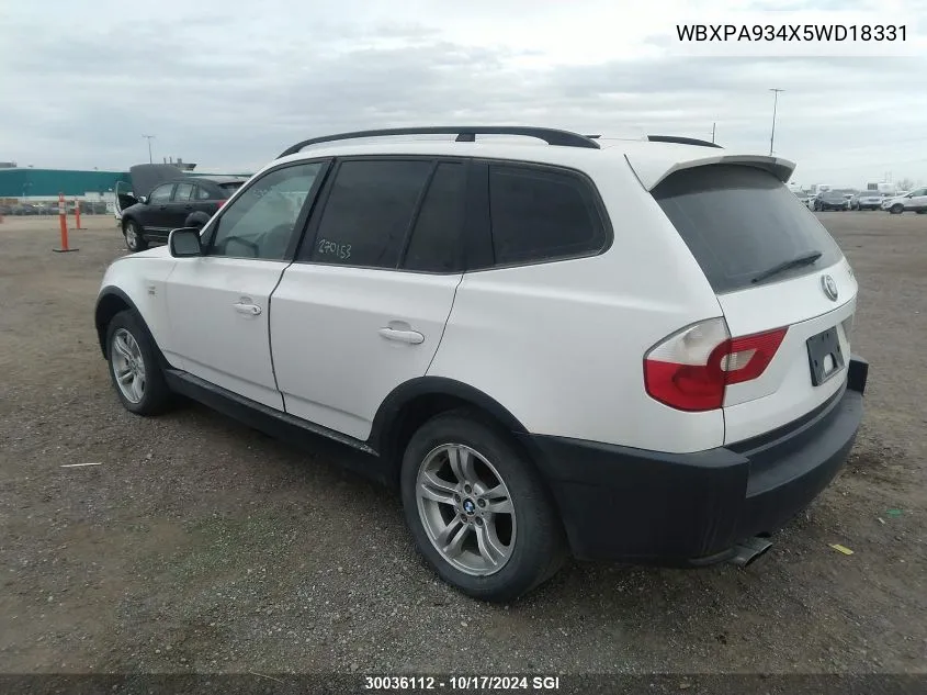 2005 BMW X3 3.0I VIN: WBXPA934X5WD18331 Lot: 30036112