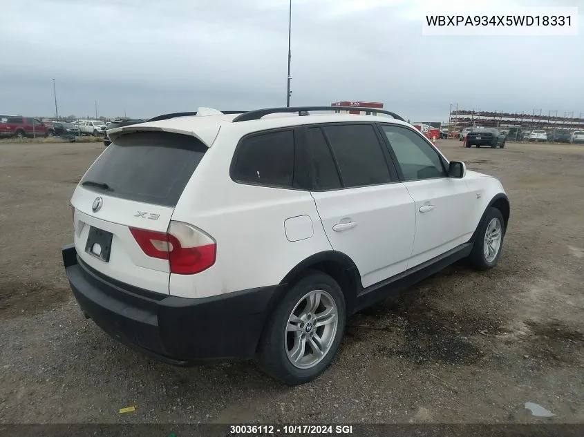 2005 BMW X3 3.0I VIN: WBXPA934X5WD18331 Lot: 30036112