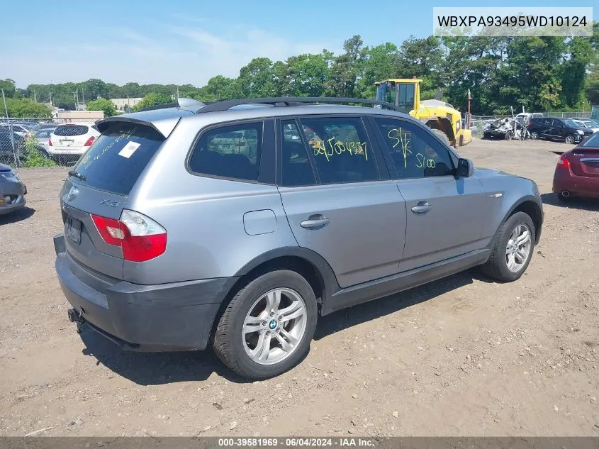 2005 BMW X3 3.0I VIN: WBXPA93495WD10124 Lot: 39581969