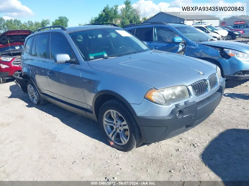 2005 BMW X3 3.0I VIN: WBXPA93435WD20843 Lot: 39603572