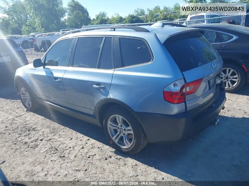 2005 BMW X3 3.0I VIN: WBXPA93435WD20843 Lot: 39603572