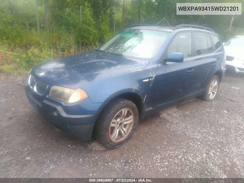 2005 BMW X3 3.0I VIN: WBXPA93415WD21201 Lot: 39924987