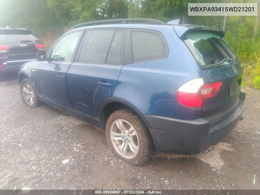 2005 BMW X3 3.0I VIN: WBXPA93415WD21201 Lot: 39924987