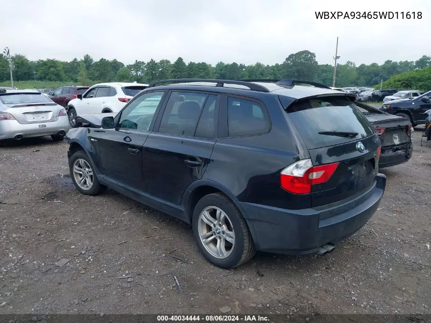 2005 BMW X3 3.0I VIN: WBXPA93465WD11618 Lot: 40034444