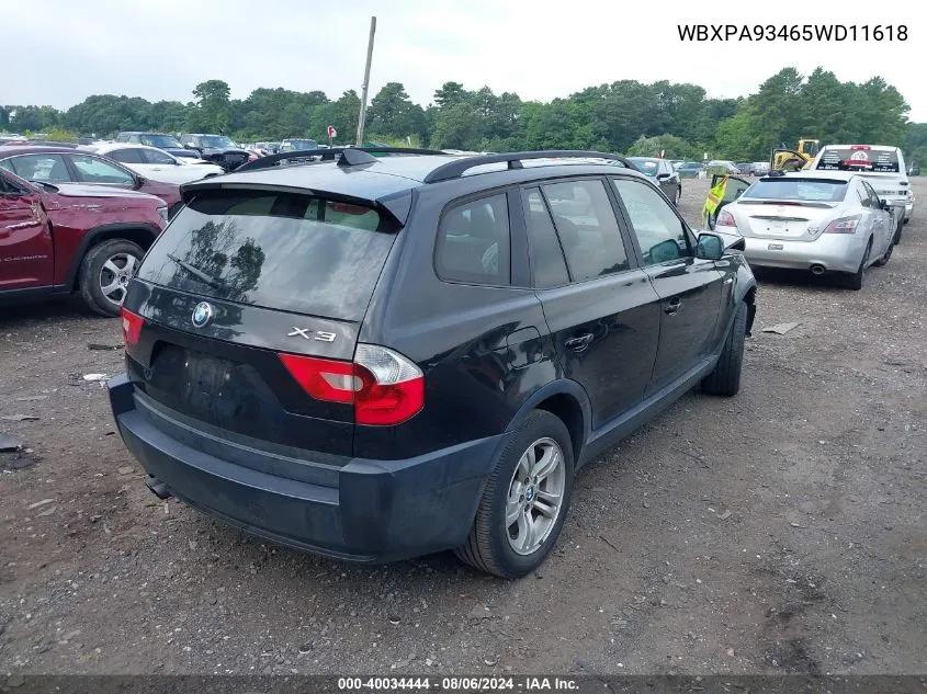 2005 BMW X3 3.0I VIN: WBXPA93465WD11618 Lot: 40034444