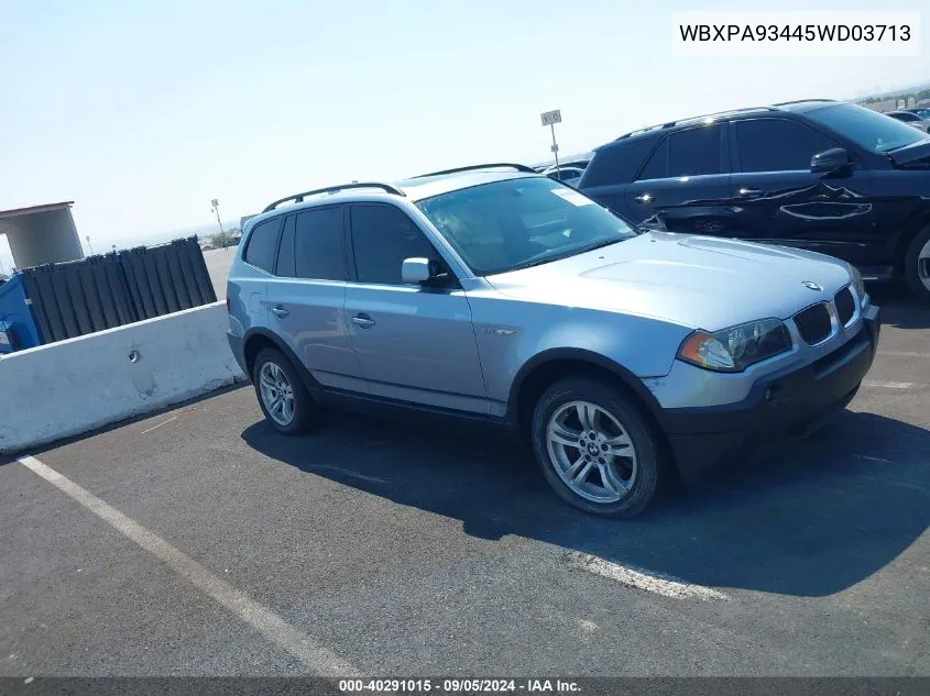 2005 BMW X3 3.0I VIN: WBXPA93445WD03713 Lot: 40291015