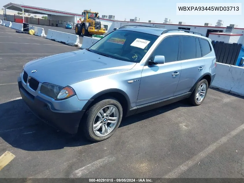 2005 BMW X3 3.0I VIN: WBXPA93445WD03713 Lot: 40291015