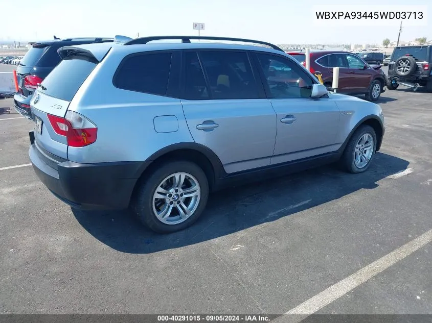 2005 BMW X3 3.0I VIN: WBXPA93445WD03713 Lot: 40291015