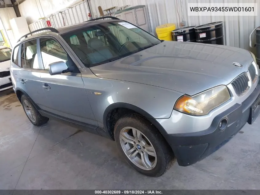 2005 BMW X3 3.0I VIN: WBXPA93455WD01601 Lot: 40302689