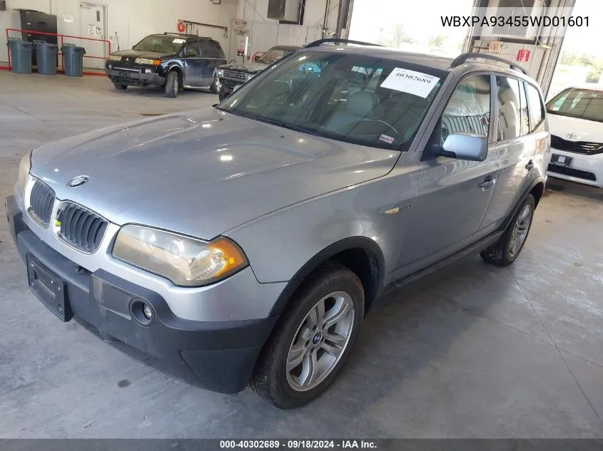 2005 BMW X3 3.0I VIN: WBXPA93455WD01601 Lot: 40302689