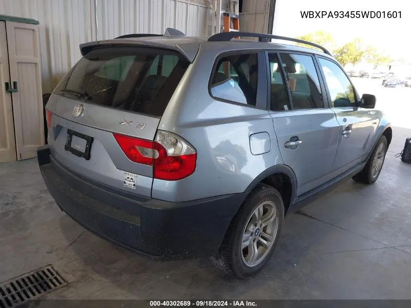 2005 BMW X3 3.0I VIN: WBXPA93455WD01601 Lot: 40302689