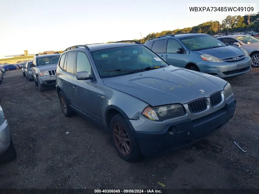 2005 BMW X3 2.5I VIN: WBXPA73485WC49109 Lot: 40306049