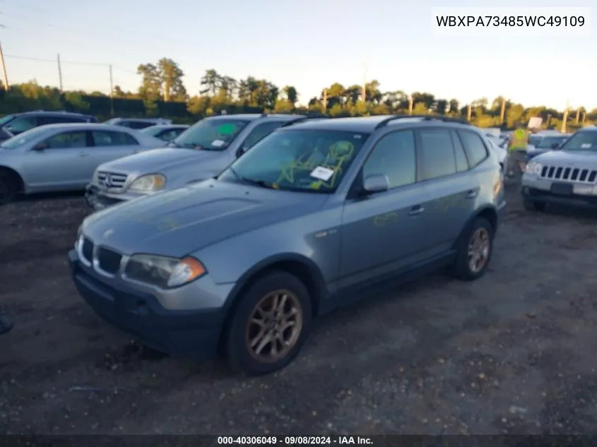 2005 BMW X3 2.5I VIN: WBXPA73485WC49109 Lot: 40306049