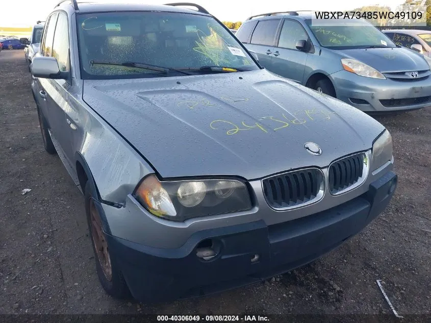 2005 BMW X3 2.5I VIN: WBXPA73485WC49109 Lot: 40306049