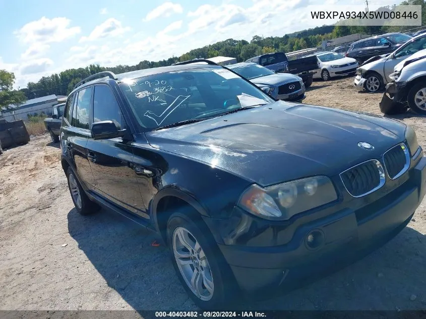 2005 BMW X3 3.0I VIN: WBXPA934X5WD08446 Lot: 40403482