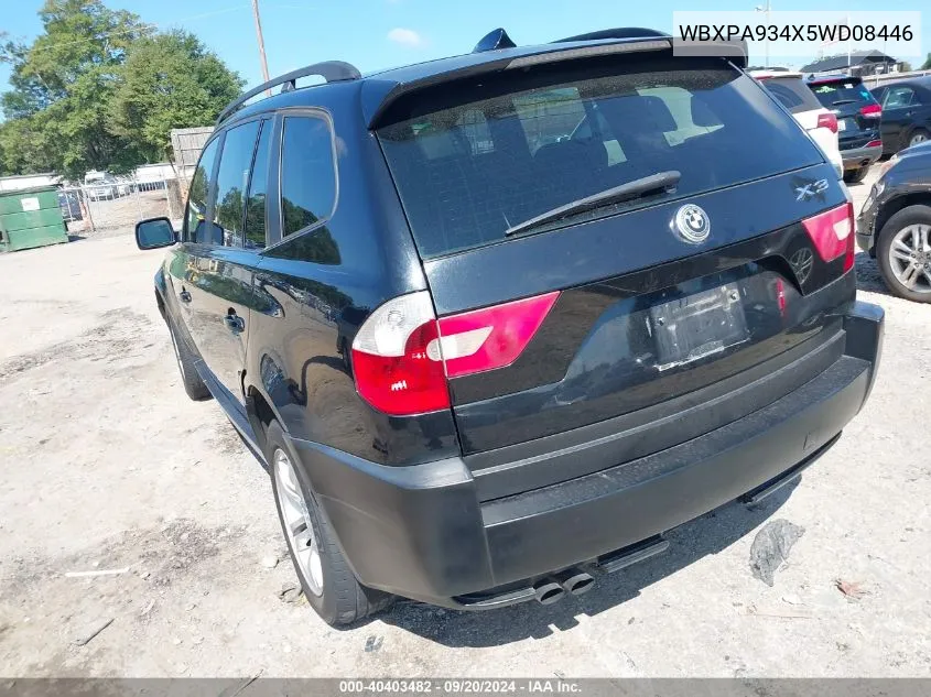 2005 BMW X3 3.0I VIN: WBXPA934X5WD08446 Lot: 40403482