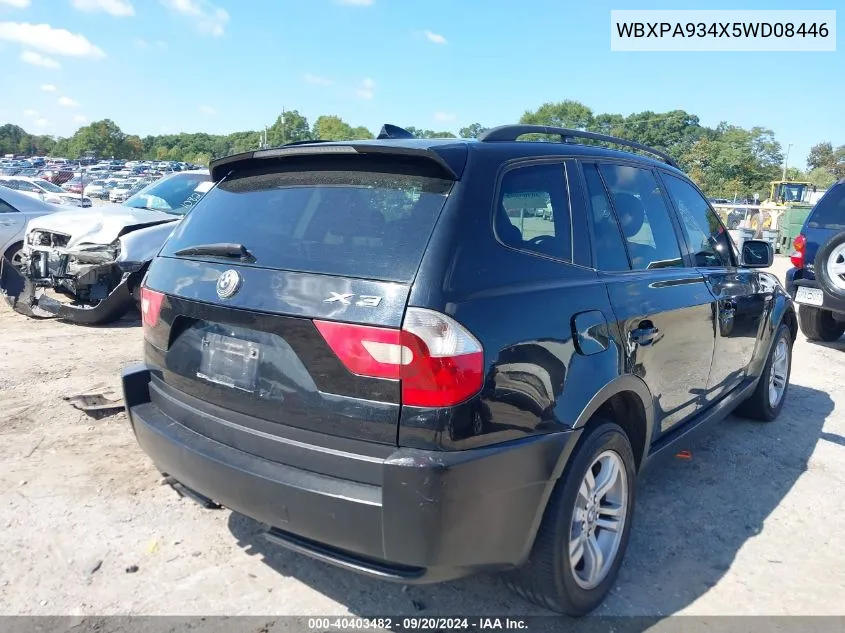 2005 BMW X3 3.0I VIN: WBXPA934X5WD08446 Lot: 40403482