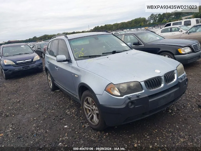 2005 BMW X3 3.0I VIN: WBXPA93435WD21023 Lot: 40475106