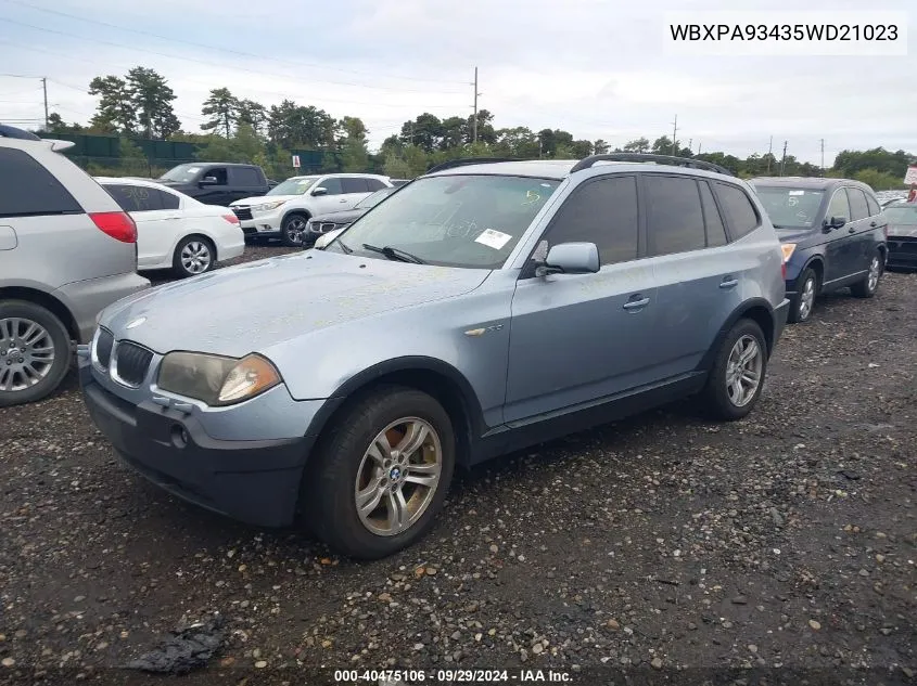 2005 BMW X3 3.0I VIN: WBXPA93435WD21023 Lot: 40475106