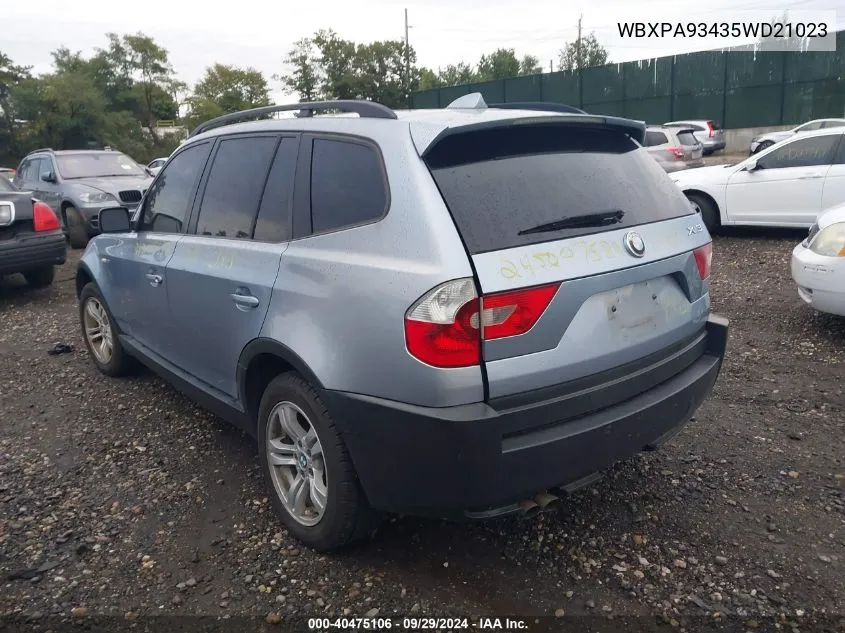 2005 BMW X3 3.0I VIN: WBXPA93435WD21023 Lot: 40475106