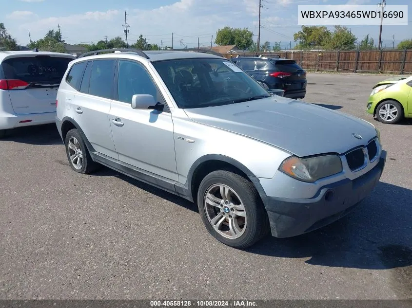 2005 BMW X3 3.0I VIN: WBXPA93465WD16690 Lot: 40558128