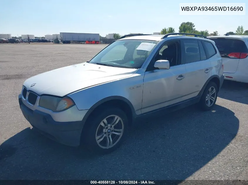 2005 BMW X3 3.0I VIN: WBXPA93465WD16690 Lot: 40558128