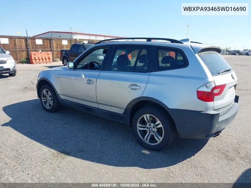 2005 BMW X3 3.0I VIN: WBXPA93465WD16690 Lot: 40558128