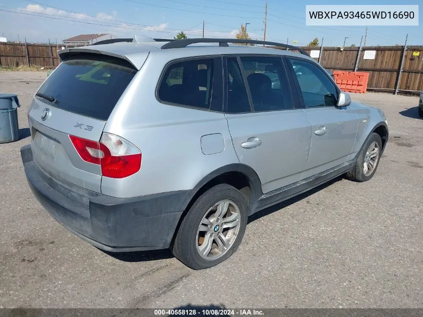 2005 BMW X3 3.0I VIN: WBXPA93465WD16690 Lot: 40558128