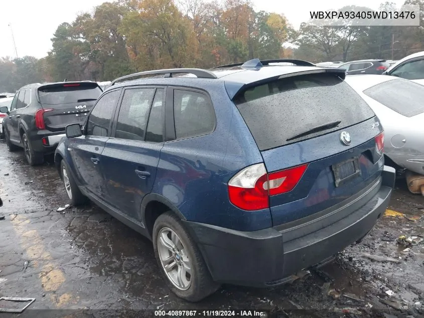 2005 BMW X3 3.0I VIN: WBXPA93405WD13476 Lot: 40897867