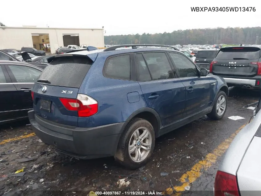 2005 BMW X3 3.0I VIN: WBXPA93405WD13476 Lot: 40897867