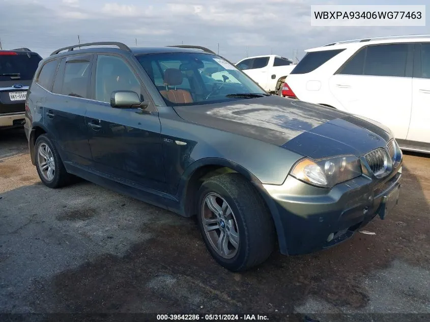 2006 BMW X3 3.0I VIN: WBXPA93406WG77463 Lot: 39542286