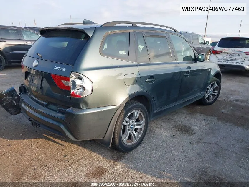 2006 BMW X3 3.0I VIN: WBXPA93406WG77463 Lot: 39542286